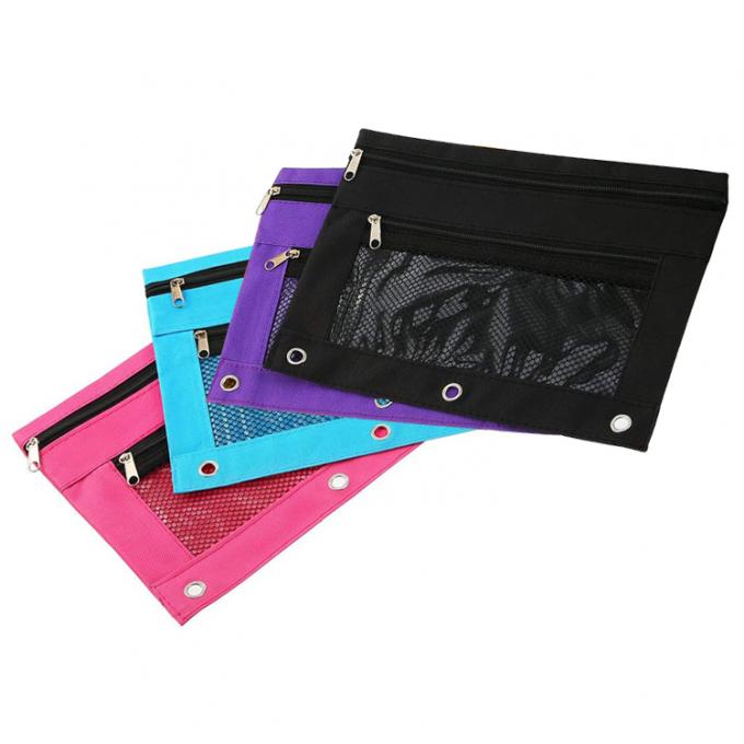 los efectos de escritorio de la bolsa del lápiz de la carpeta 3-Ring empaquetan el bolso del lápiz de la cremallera con PVC Mesh Window