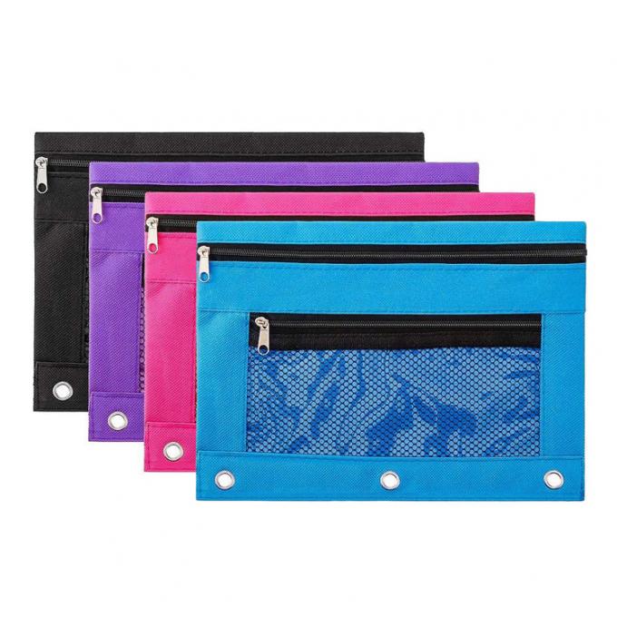 los efectos de escritorio de la bolsa del lápiz de la carpeta 3-Ring empaquetan el bolso del lápiz de la cremallera con PVC Mesh Window