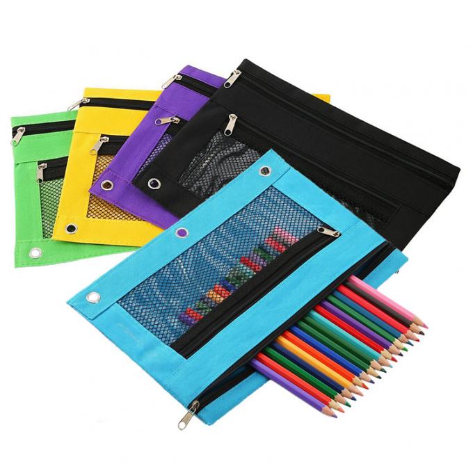 los efectos de escritorio de la bolsa del lápiz de la carpeta 3-Ring empaquetan el bolso del lápiz de la cremallera con PVC Mesh Window
