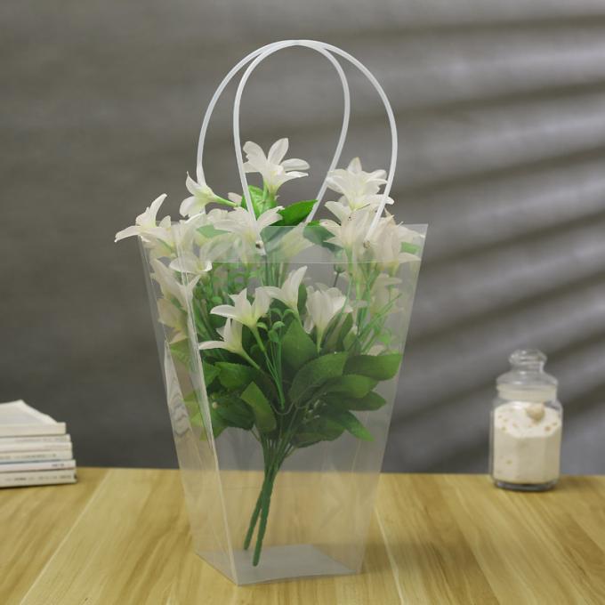 La floristería PP transparentes empaqueta el empaquetado en conserva del regalo de la fruta de la parte inferior que cuece de la bolsa de asas de gran tamaño ancha cuadrada de la torta