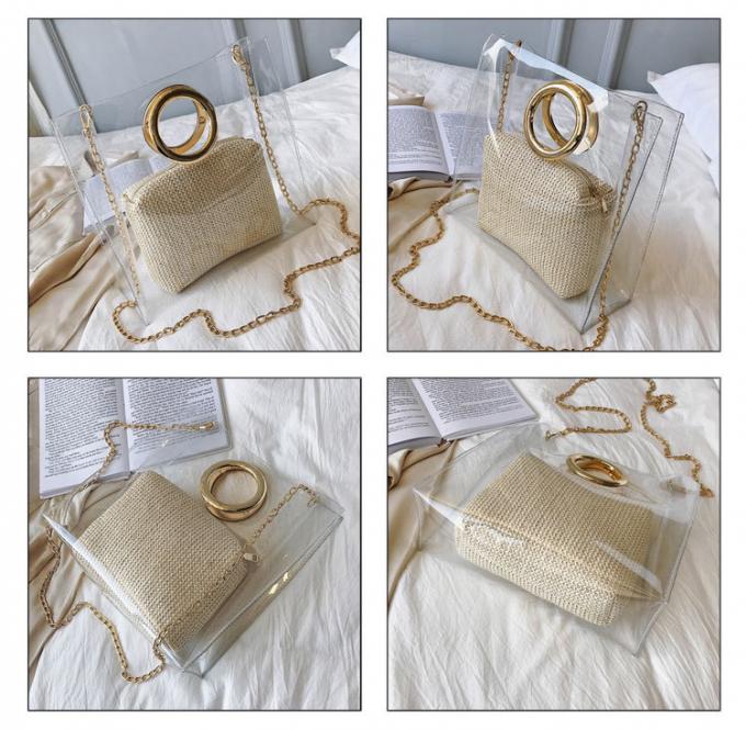 2 bolsos cuadrados de lujo elegantes de las señoras de las mujeres de la moda del nuevo totalizador portátil del bolso 2019 de la mano de la señora del pvc del sistema