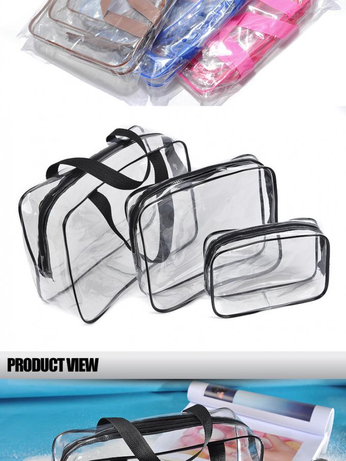 3 pedazos del maquillaje de la bolsa del viaje del PVC del bolso claro del artículo de tocador