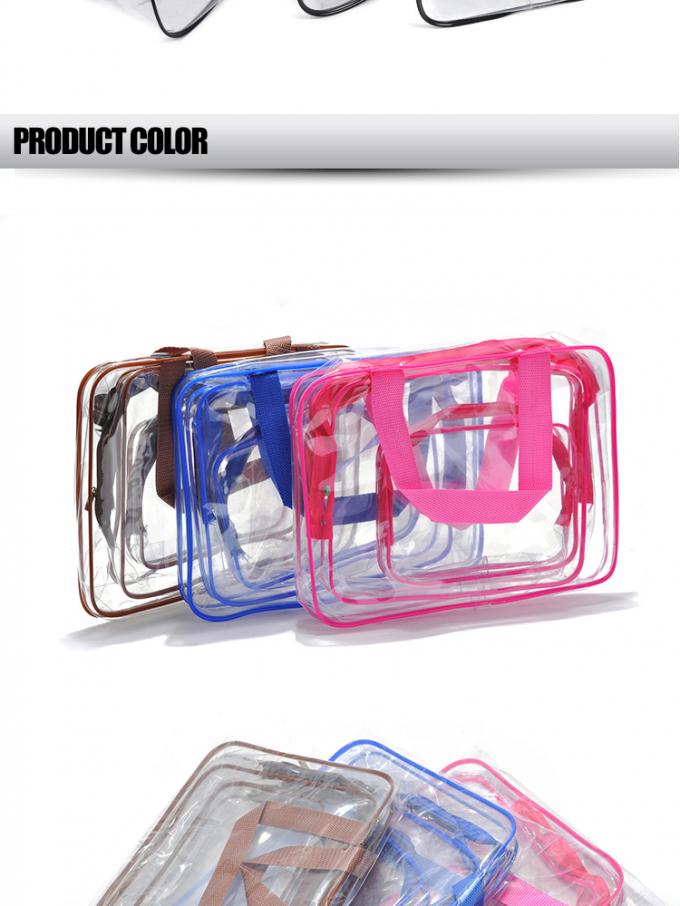 3 pedazos del maquillaje de la bolsa del viaje del PVC del bolso claro del artículo de tocador