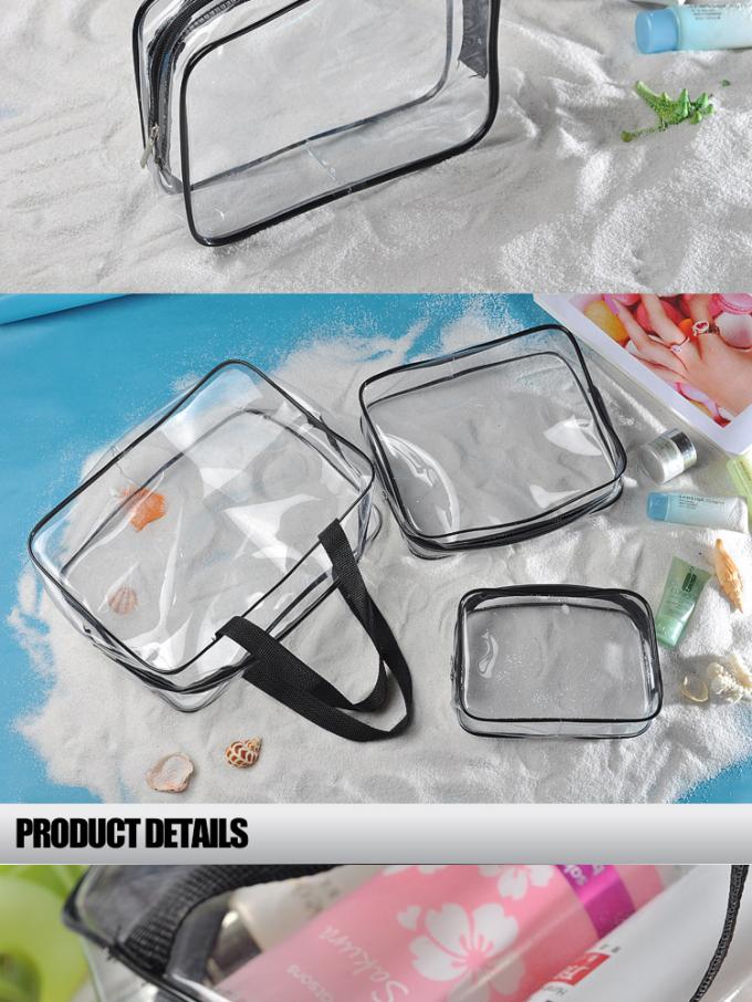 3 pedazos del maquillaje de la bolsa del viaje del PVC del bolso claro del artículo de tocador