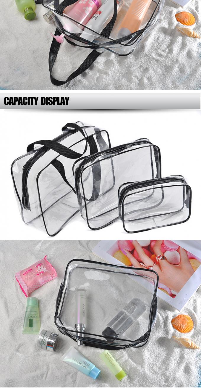 3 pedazos del maquillaje de la bolsa del viaje del PVC del bolso claro del artículo de tocador