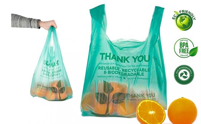 Bolsos abonablees 100 bolsos de ultramarinos plásticos biodegradables de la cuenta - bolsos de compras reutilizables del supermercado