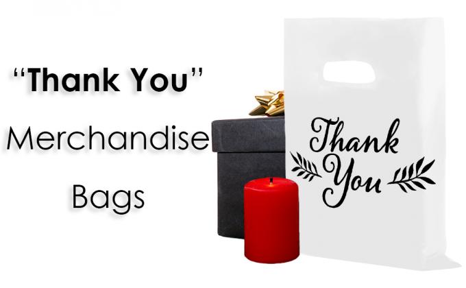 gracias las tiendas brillantes blancas cortadas con tintas plásticas fuertes de la baja densidad del negro de la manija de los bolsos de la mercancía