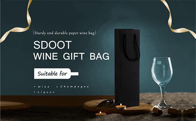 Los bolsos del vino del empaquetado al por menor de Eco de la extensión del pelo del sello de la hoja de oro abultan los bolsos de papel del regalo del vino de Kraft con las manijas 0