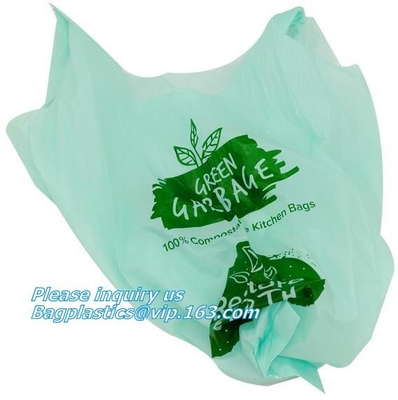 Bolso de basura plano abonable de la cocina de la basura de la maicena del trazador de líneas biodegradable del compartimiento en el rollo, carrito abonable de la cocina de Biobag