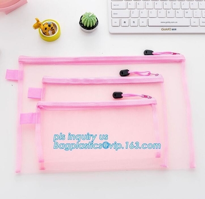 Bolso de la malla de los efectos de escritorio de la cremallera del PVC, bolso de encargo de la malla del poliéster de la cremallera de los materiales de oficina para el documento