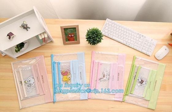 Bolso de lápiz de malla personalizado Bolso de pasaporte de viaje A4, Bolso de archivos de documentos con cierre con cremallera, porta lápices