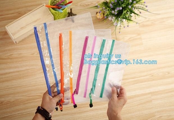 Bolso de lápiz de malla personalizado Bolso de pasaporte de viaje A4, Bolso de archivos de documentos con cierre con cremallera, porta lápices