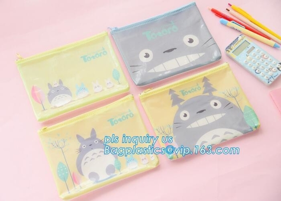 Bolso con las bolsas de plástico, resbalador Pen Pencil Rules Packaging Bags, tipo inferior cuadrado la bolsa de plástico de los efectos de escritorio del PVC de la cremallera