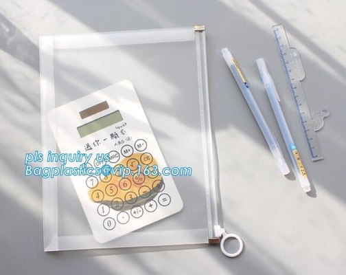 bolsos transparentes de encargo del fichero de la cremallera de la diapositiva del pvc, caja cosmética de los efectos de escritorio del lápiz de la pluma del maquillaje, bolso plástico de la cremallera del resbalador del PVC