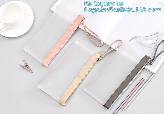 bolso transparente claro inodoro no tóxico con el logotipo de encargo, bolso de la cremallera del resbalador del PVC del vinilo portátil del retrete del pvc del resbalador de la cremallera