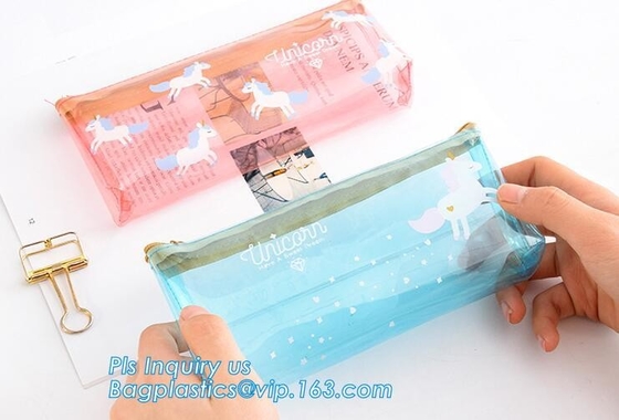 Bolso cosmético en bolso de empaquetado del viaje del artículo de tocador de la cremallera del resbalador, bolso de la cremallera del resbalador del pvc, reclo plástico del PVC del claro del vinilo de PE/EVA
