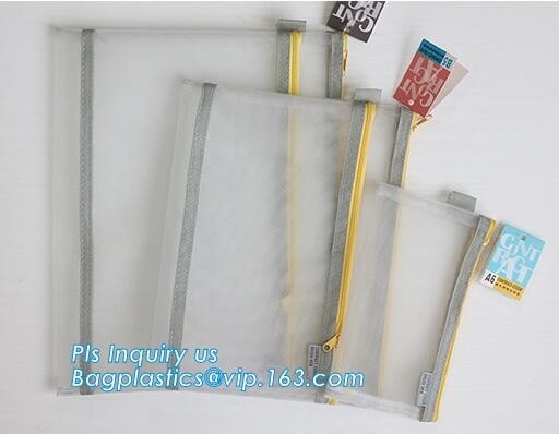 bolso impermeable de la cremallera de la malla del fichero A4 de la carpeta del pvc de la promoción del fabricante profesional, doblez de nylon claro del fichero de la malla de A4 A5