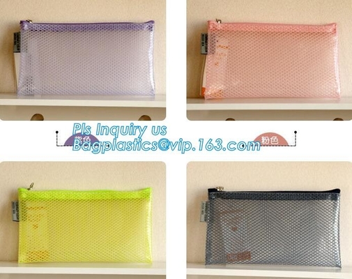 Bolso plástico del fichero de la cremallera de la malla del pvc del tamaño de la oficina A4 /A5, bolsos transparentes de la carpeta de archivos del documento del cierre de la cremallera de B6 A5 B5 A4