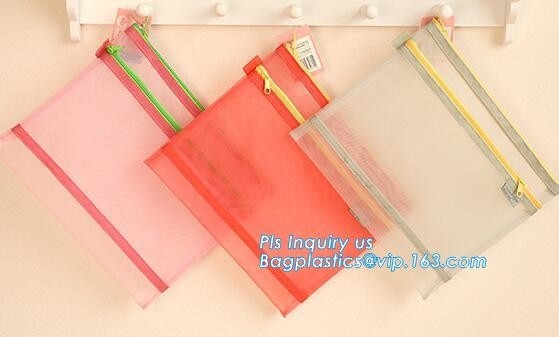 Bolso plástico del fichero de la cremallera de la malla del pvc del tamaño de la oficina A4 /A5, bolsos transparentes de la carpeta de archivos del documento del cierre de la cremallera de B6 A5 B5 A4