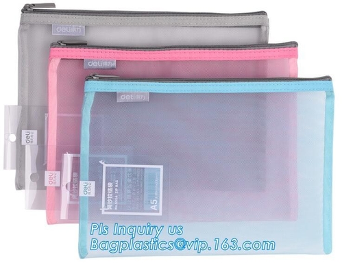Bolso de la carpeta de archivos de la cremallera del PVC Mesh File Bag With Closure, bolso plástico caliente promocional del documento del fichero del PVC con la cremallera cerrarme
