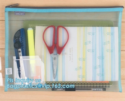 Bolso de la carpeta de archivos de la cremallera del PVC Mesh File Bag With Closure, bolso plástico caliente promocional del documento del fichero del PVC con la cremallera cerrarme