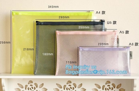 Bolso de la carpeta de archivos de la cremallera del PVC Mesh File Bag With Closure, bolso plástico caliente promocional del documento del fichero del PVC con la cremallera cerrarme