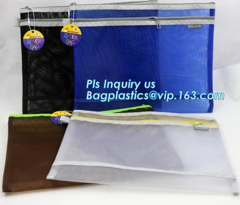 A3, A4, A5, B4, B5, B6, bolso claro de la malla de la carpeta de archivos B8 imprimió la carpeta del documento del logotipo con la cremallera, Blac Rasgón-resistente impermeable