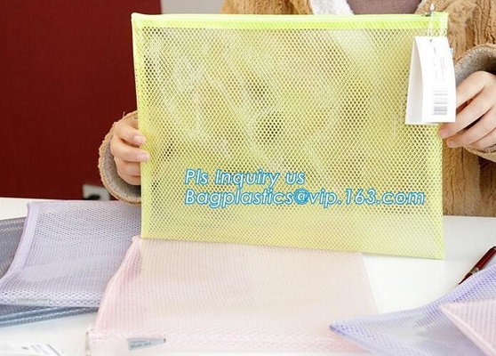 bolso del fichero de documento de k, bolso de /Document de la carpeta de archivos del documento, bolso plástico de la cremallera del modelo de la malla con el bolso del fichero de la manija, resbalador