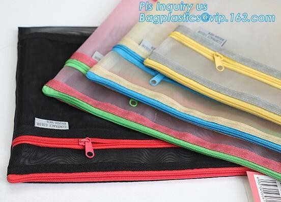 bolso del fichero de documento de k, bolso de /Document de la carpeta de archivos del documento, bolso plástico de la cremallera del modelo de la malla con el bolso del fichero de la manija, resbalador