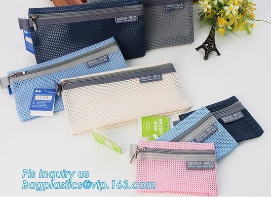 organizador promocional de los bolsos del fichero de la malla del bolso de la cremallera, bolso material del documento del fichero del caso de la malla respetuosa del medio ambiente del PVC A4, malla de nylon hacer