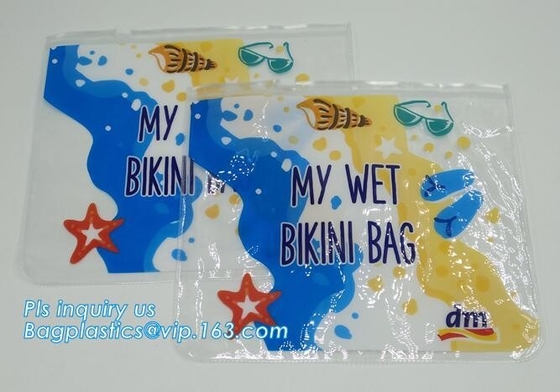 bolso de encargo de la cremallera del logotipo del resbalador transparente claro Ninguno-tóxico del pvc, bolso con el portatraje plástico agradable del resbalador, cremallera del resbalador