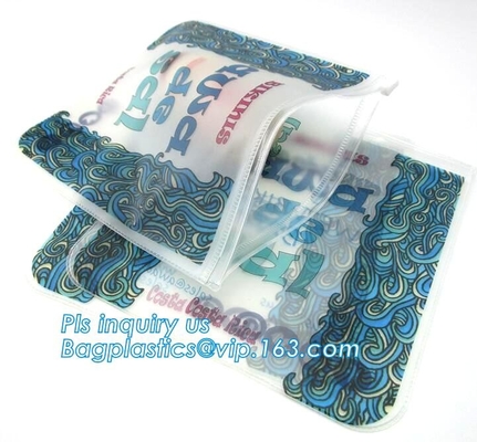 bolso de encargo de la cremallera del logotipo del resbalador transparente claro Ninguno-tóxico del pvc, bolso con el portatraje plástico agradable del resbalador, cremallera del resbalador
