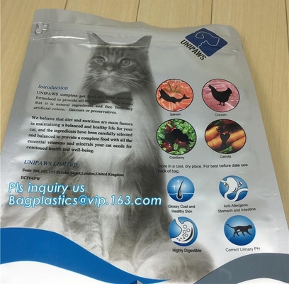 bolso inferior plano del alimento para animales de la cremallera del resbalador, bolsa grande del sello del patio 5kg, acondicionamiento de los alimentos plástico de perro, animal doméstico grande del resbalador k