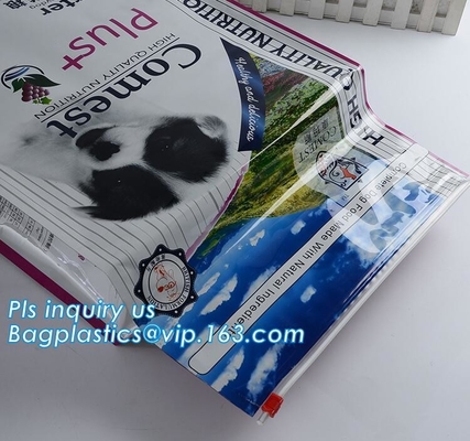resbalador lateral del escudete bolso con la cremallera del resbalador, bolso del alimento para animales de 15 kilogramos del acondicionamiento de los alimentos de perro con el sello del resbalador, empaquetado de la invitación del perro supl.