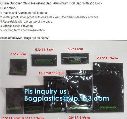 bolsa plana que se puede volver a sellar del papel de aluminio del tabaco del negro herbario de la hoja, 1g, 3g, 5g, venta caliente del bolso herbario de las bolsas de tabaco 10g en Potpo