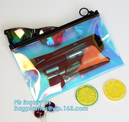 Bolsos plásticos reconectables del almacenamiento de la cremallera del resbalador del PVC del PE, bolso claro del lápiz del pvc de la cremallera plástica del resbalador del multicolor, cremallera del pvc