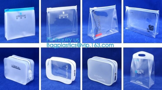 El bolso promocional del artículo de tocador del PVC con la cremallera y el resbalador, bolso del embalaje de la ropa interior, cremallera del hockey shinny, la impresión mate del resbalador modifica para requisitos particulares