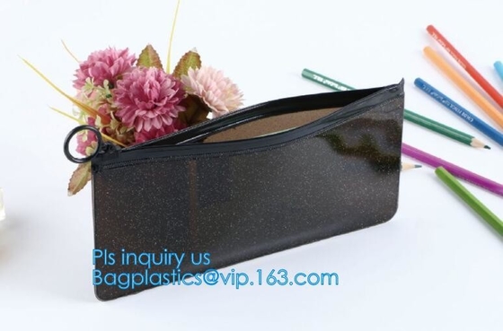 bolso de la cerradura de la cremallera del negro de la cerradura de la cremallera del resbalador, OEM cosmético del bolso, de la cremallera y del resbalador del PVC de la cremallera de la bolsa del viaje del maquillaje de nylon del artículo de tocador o