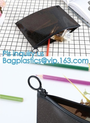 bolso de la cerradura de la cremallera del negro de la cerradura de la cremallera del resbalador, OEM cosmético del bolso, de la cremallera y del resbalador del PVC de la cremallera de la bolsa del viaje del maquillaje de nylon del artículo de tocador o
