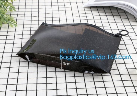 bolso de la cerradura de la cremallera del negro de la cerradura de la cremallera del resbalador, OEM cosmético del bolso, de la cremallera y del resbalador del PVC de la cremallera de la bolsa del viaje del maquillaje de nylon del artículo de tocador o