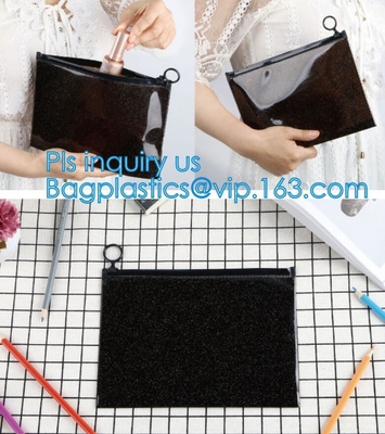 bolso de la cerradura de la cremallera del negro de la cerradura de la cremallera del resbalador, OEM cosmético del bolso, de la cremallera y del resbalador del PVC de la cremallera de la bolsa del viaje del maquillaje de nylon del artículo de tocador o