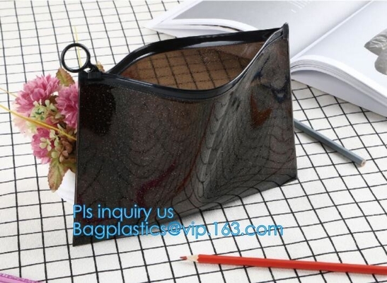 bolso de la cerradura de la cremallera del negro de la cerradura de la cremallera del resbalador, OEM cosmético del bolso, de la cremallera y del resbalador del PVC de la cremallera de la bolsa del viaje del maquillaje de nylon del artículo de tocador o