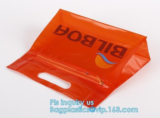 bolso plástico de la cremallera de la malla del pvc a3/a4/a5 del vinilo, la bolsa de plástico plana de la cremallera respetuosa del medio ambiente del resbalador para el documento o traje de baño, zi