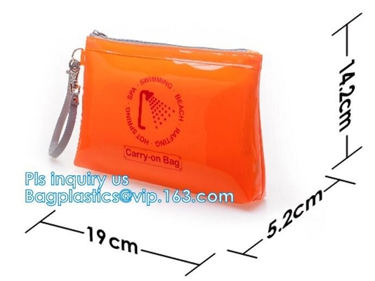 Bolsos autoadhesivos plásticos transparentes de encargo, vinly packag de los efectos de escritorio de la bolsa de plástico de los calcetines del bolso del bolso de la cremallera del PVC de la cremallera del resbalador