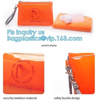 Bolsos autoadhesivos plásticos transparentes de encargo, vinly packag de los efectos de escritorio de la bolsa de plástico de los calcetines del bolso del bolso de la cremallera del PVC de la cremallera del resbalador