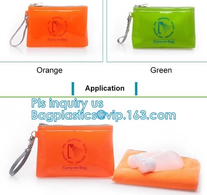 Bolsos autoadhesivos plásticos transparentes de encargo, vinly packag de los efectos de escritorio de la bolsa de plástico de los calcetines del bolso del bolso de la cremallera del PVC de la cremallera del resbalador