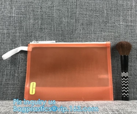 bolso para los cosméticos, bolso biodegradable de la cremallera del resbalador, bolso transparente de la cremallera del pvc del PVC de la bolsa de plástico portátil del PVC con la manija