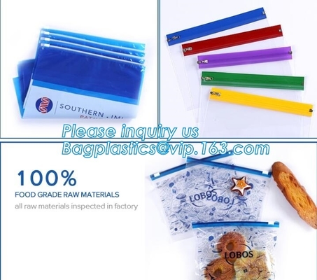 Bolso plástico transparente del almacenamiento de la prenda impermeable k del LDPE de la aduana del congelador del resbalador, agua POLIVINÍLICA del plástico transparente PE de la cremallera del resbalador