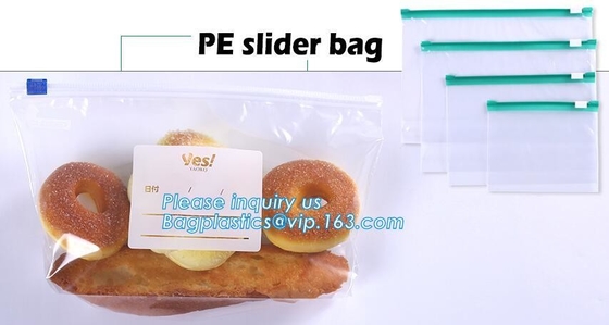 Bolso plástico transparente del almacenamiento de la prenda impermeable k del LDPE de la aduana del congelador del resbalador, agua POLIVINÍLICA del plástico transparente PE de la cremallera del resbalador