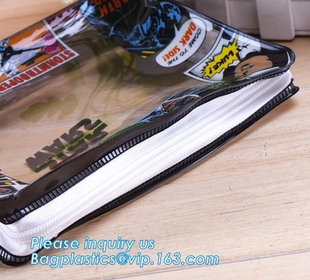Vinilo durable con Carry Handle Train Bag, bolsos cosméticos de la cremallera con el resbalador doble, pvc de encargo del viaje promocional pequeño